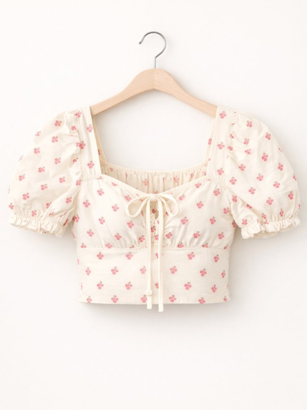Glamorous Puff Sleeve Floral Crop Top • Pink Cream • Size 6 • NWT - Picture 12 of 12